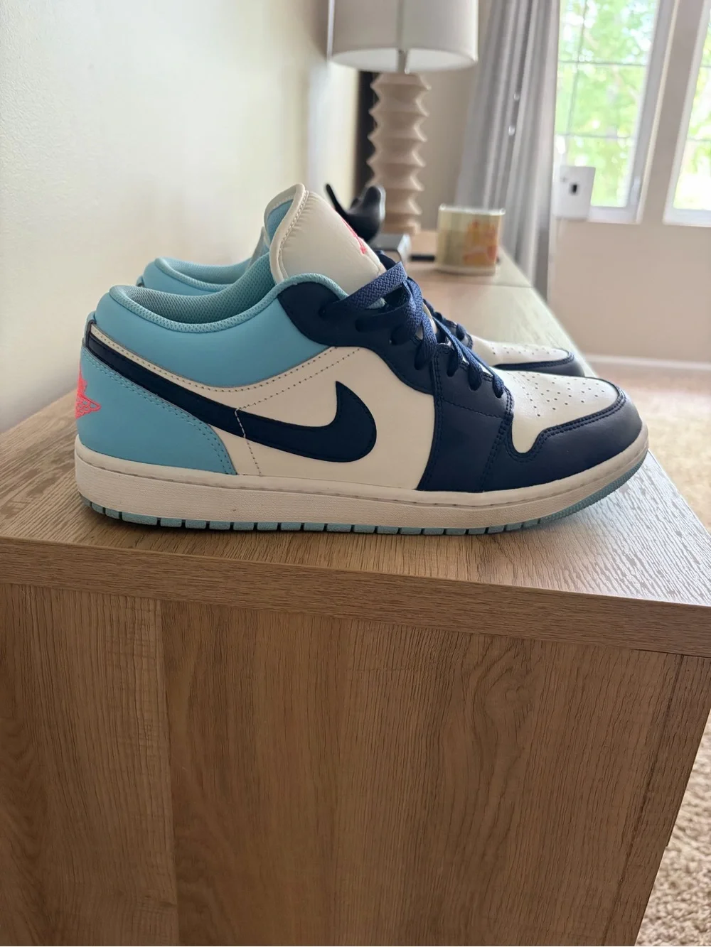 Nike Air Jordan 1 Low - White Navy Light Blue with Pink Heel